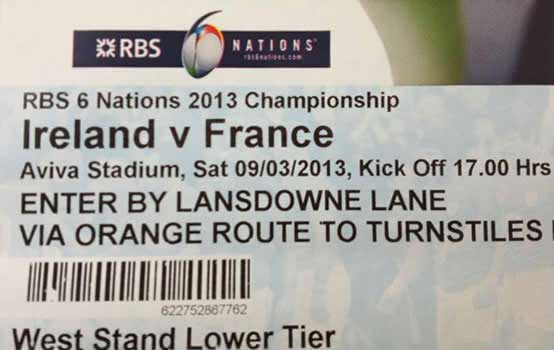 ticket d'entrée au stade Aviva Stadium pour Irlande France
